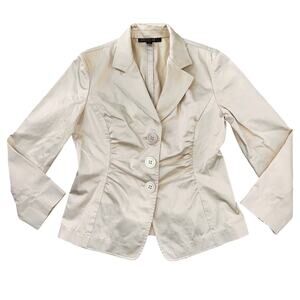 Lafayette 148 New York Silk Cotton Blend Blazer Jacket Khaki Beige Size 4